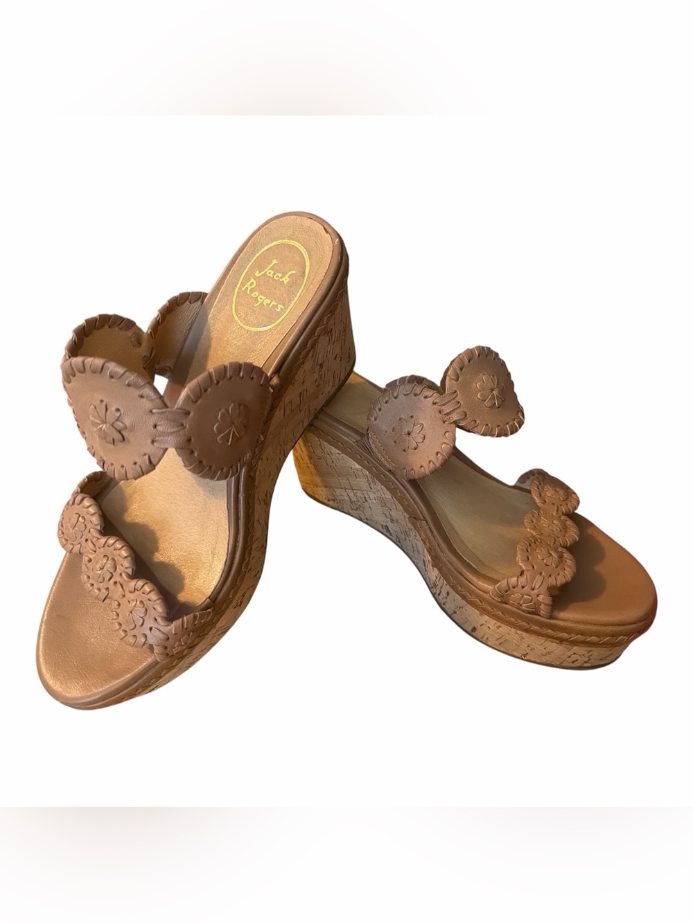 JACK ROGERS Palmer Natural Leather Cork Platform Wedge Sandals 8.5M
